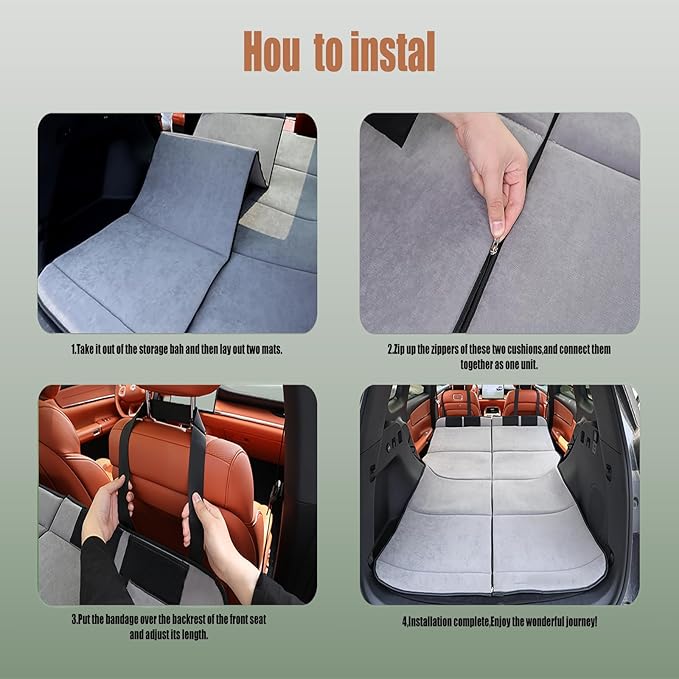 Car Air Mattress Upgrade from Non-Inflatable Foldable Mattress 75.6x51.2 Car Bed with Storage Bag Portable Thickened Sleeping Mattress for Camping Travel Beach Fits Most SUVs (Gray)