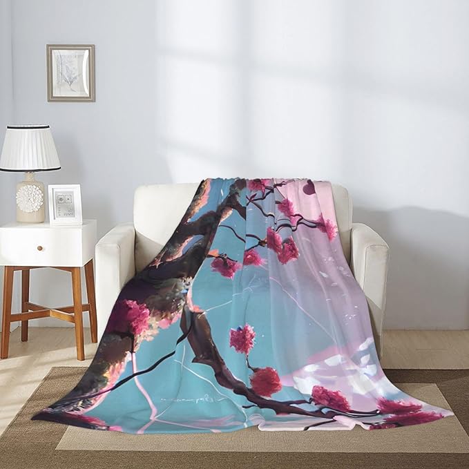 Small Pink Flowers Soft Anti-Pilling Flannel Throw Blanket 50x60 Inches - Lightweight Warm Blanket for Couch BedCamping