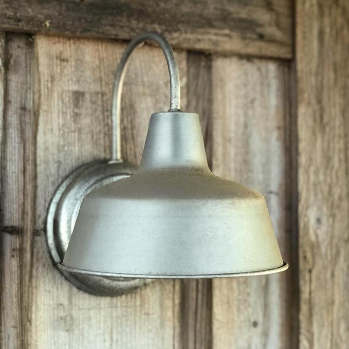 Design House Mason Farmhouse Gooseneck Barn Light Outdoor Exterior Porch or Patio Wall Light Fixture Galvanized Gray Paint 10 Inch Diameter 1-Pack 579383