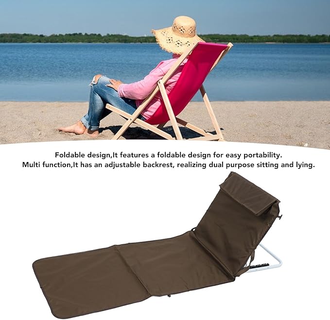 Alomejor Reclining Beach Mat Beach Lounge Chair Portable Folding Adjustable Backrest Dual Purpose Design for Sitting and Lying Pool Meadows Camping (Coffee)