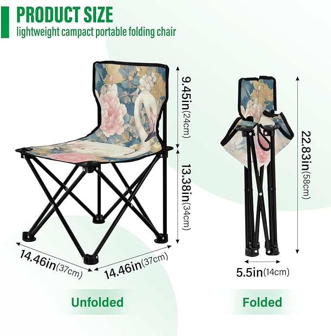 White Flamingos Pink Peonies Packable Backpack Chairs for Adults Ultralight Packable Chair with Carrying Bag Outdoor Chairs for Indoor Indoor