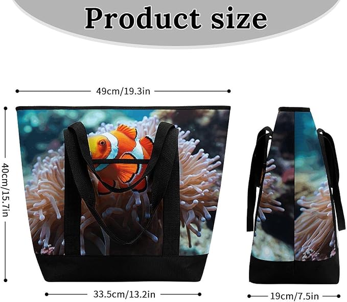 Insulated Shopping BagLarge Reusable Cooler Bags Clown Fish Printed Foldable Shopping BagTravel Waterproof Shoulder Bag