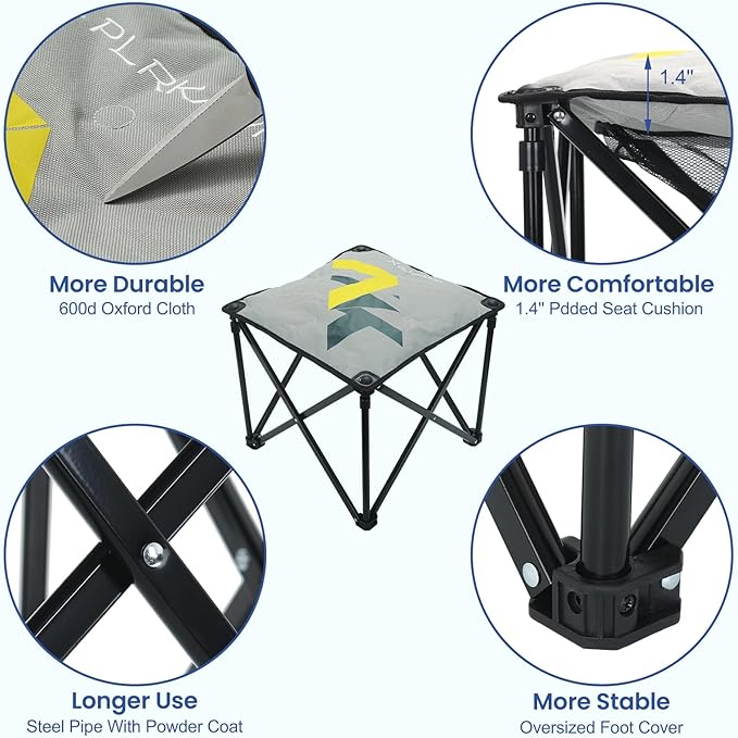 Padded Camping Stool 18 Inch Oversized Camping Foot Rest 500lb Camping Chairs Outdoor Footstool Portable Camping Ottoman for Camping Gardening Fishing w/Storage Net Carry Bag (2 Grey)