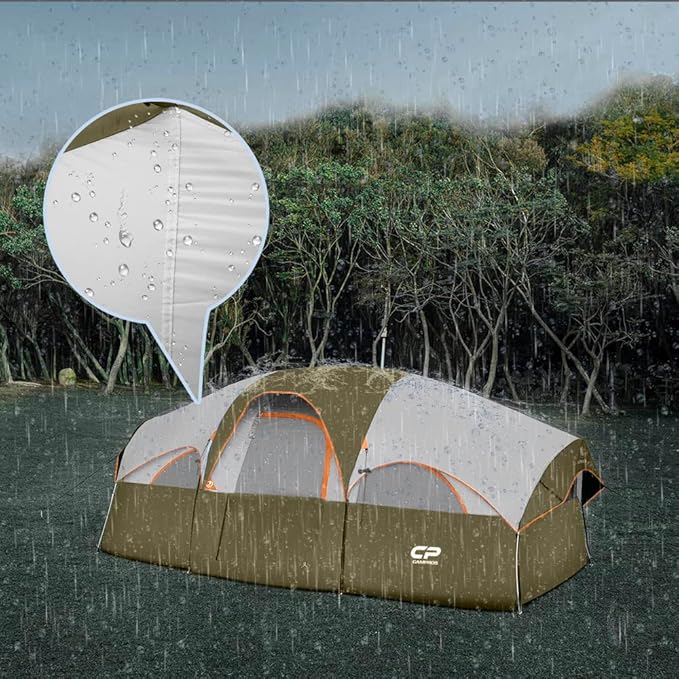 CAMPROS CP Tent 8 Person Camping Tents Weather Resistant Family Tent 5 Large Mesh Windows Double Layer Divided Curtain for Separated Room Portable with Carry Bag