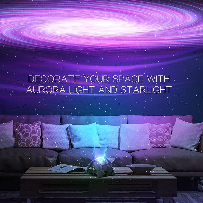 Northern Galaxy Light Aurora Projector with 33 Light Effects Night Lights LED Star Projector for Bedroom Nebula Lamp Remote Control White Noises Bluetooth Speaker for Parties Jet Black