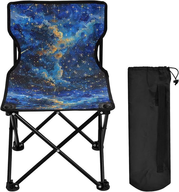 KLL Starry Sky A Shooting Star Passing by Portable Foldable Chairs Indoor Lightweight Camp Chair with Carrying Bag Outdoor Chair for Concert Indoor