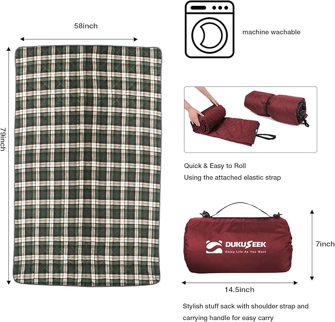 DUKUSEEK Waterproof Camping Blanket with Super Thick Fleece Lining Large Outdoor Blanket Windproof with Foldable Hood for Camping Stadium Sporting Events79x 58