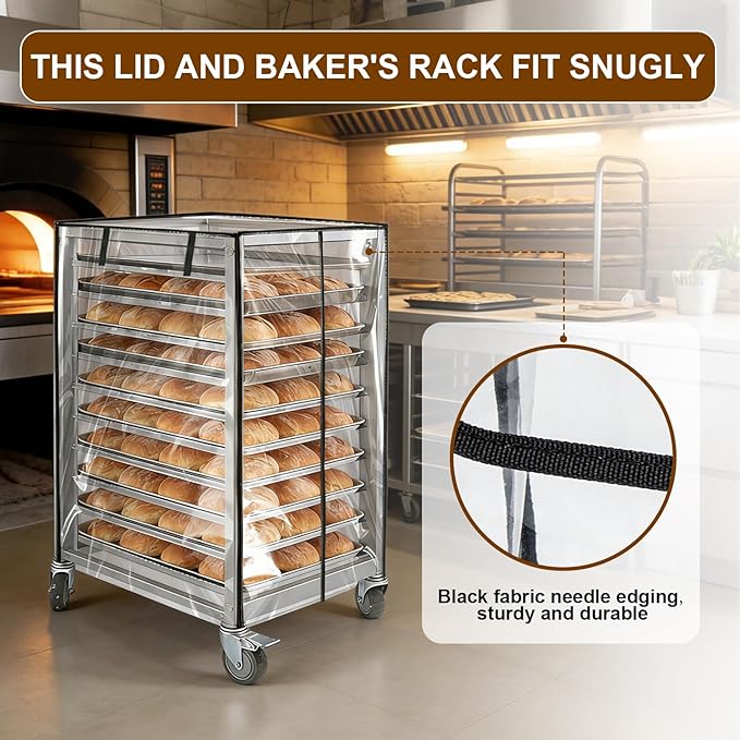 Speed Bun Pan Sheet Rack Cover with ZipperFit 10 Tier Commercial Bread Speed Rack Cover for Bakery Racks23x28x32 Clear PVC Waterproof &amp Dust proof Cover with Breathable Mesh Vent