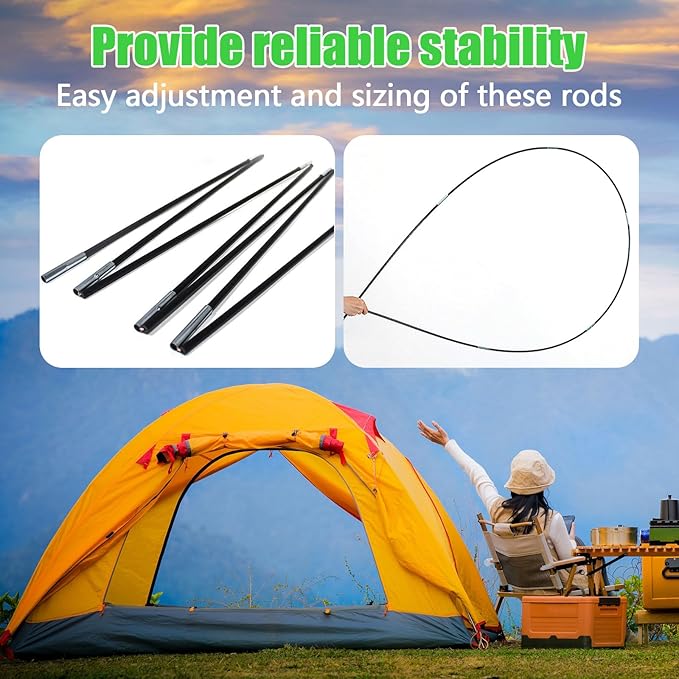 2PCS 20Feet Length Tent Poles Glass Fiber Black Straight 9.5mm Diameter 15 Sections Suitable for 4-5 Person Tents Replacement Poles Awning Brackets Tarps Shelters Awnings