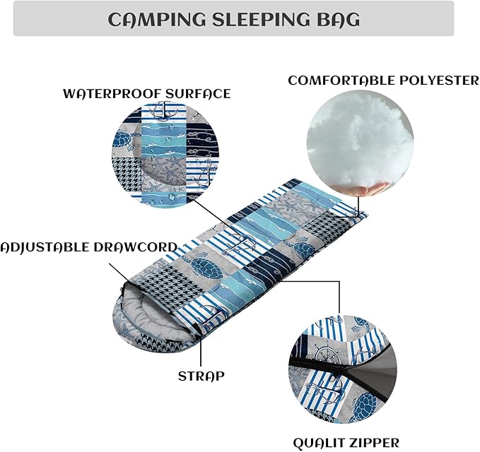 Sleeping Bags for Adults Youth Kids3D Printing Camping Sleeping Bag for Girls Boys Lightweight Waterproof Cold/Warm Weather Sleeping Bag for 3 Seasons