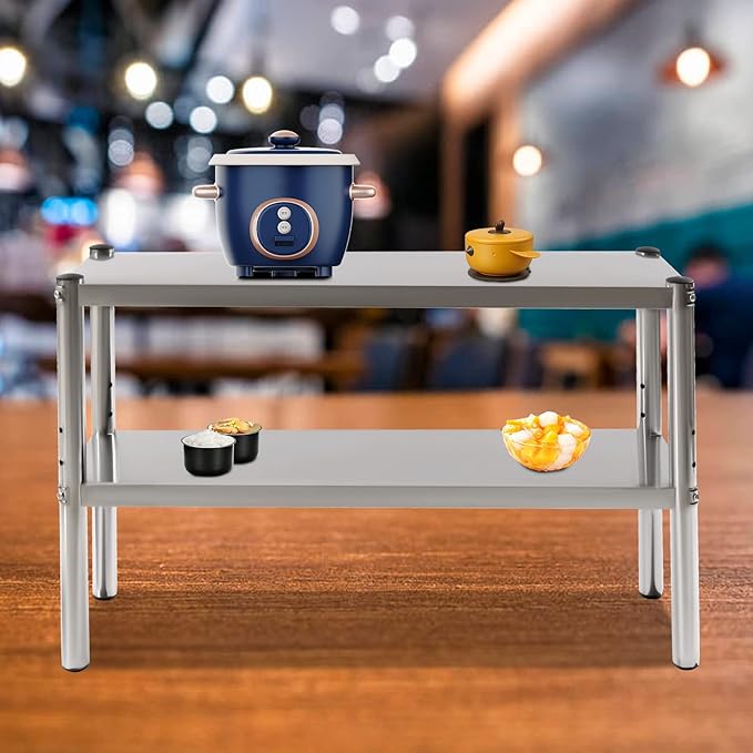 Stainless Steel Prep &amp Work Table Double Tier Stainless Steel Overshelf 36 in. Length x 12 in. Width Double Deck Overshelf Height Adjustable Overshelf for Prep &amp Work Table in Kitchen Rest