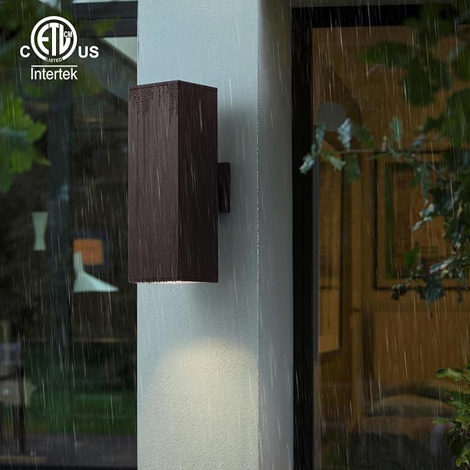 mirrea 18 Modern Outdoor Porch Light Patio Light in 2 Lights with Aluminum Rectangular Tube and Tempered Glass Cover Waterproof Wall Sconce 2 Pack (Oil Rubbed Bronze)