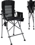 REDCAMP Oversized Tall Camping Chair for Adults with Adjustable Backrest 330lbs Portable High Folding Directors Chair Foldable Bar Height Stool with Makeup Pocket for Lawn Sport Face Painting Black