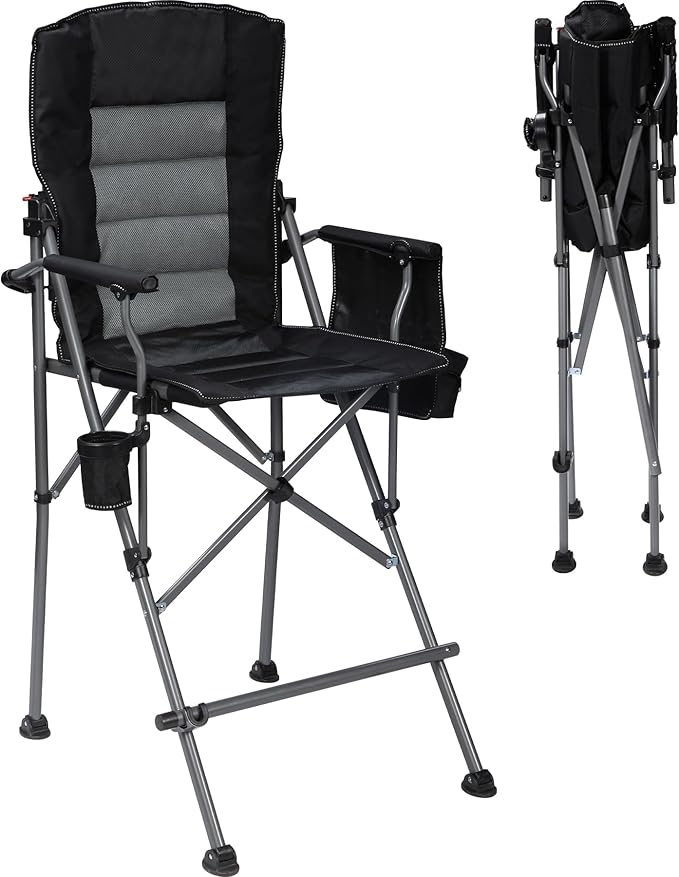 REDCAMP Oversized Tall Camping Chair for Adults with Adjustable Backrest 330lbs Portable High Folding Directors Chair Foldable Bar Height Stool with Makeup Pocket for Lawn Sport Face Painting Black