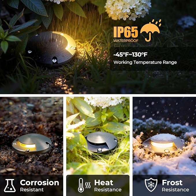 Gardencoin Brass Well Lights Outdoor 12V LED Low Voltage Landscape In Ground Light Waterproof Up Lighting Fixture Bronze Accent Lighting Fixture Without MR16 Bulb 4 Pack
