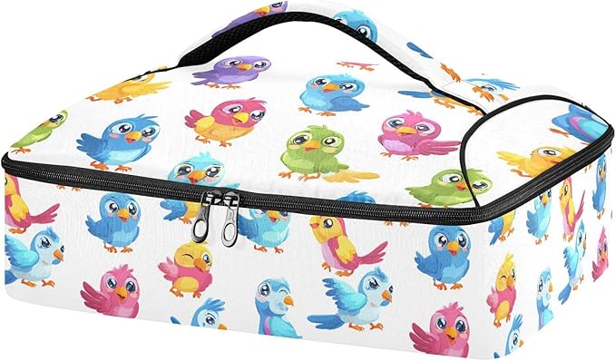 Casserole Carrier Cute Cartoon Bird PatternInsulated Casserole Carrier for Hot or Cold Food Thermal Lunch Tote for Potluck Parties Picnic Beach Fits 9 x 13 Inches Baking Dish