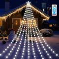 Solar Christmas Decorations Tree Lights Outdoor 18.37ft 532LED Waterfall String Lights with 8 Modes Timer Remote Xmas Lights USB Powered for Garden Yard Patio Home Holiday Party Decor Pure White