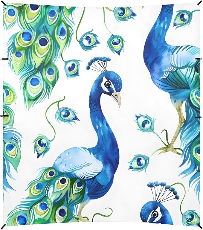 Peacock Seamless Watercolor Pattern Camping Sun Shelter Beach Tent Portable Beach Sun Shade Outdoor Canopy for Camping Trips Fishing Picnic