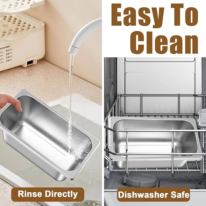 4 Pack Hotel Pans with lids 1/3 Size x 6 Inch Deep Steam Table Pan Reusable Anti Rust Catering Storage Food Pan Stainless Steel Steam Table Pans for Home Party Hotel Restaurant Buffet