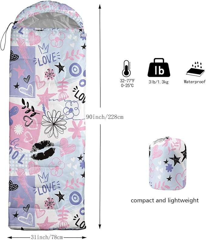 Kids Sleeping Bag for Boys Girls3D Basketball Print-Lightweight Warm Portable Outdoor Indoor-Waterproof Cold Weather Resistant Sleeping Bag for Camping Hiking