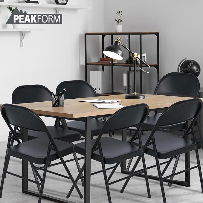 Steel Folding Chair with Cross Leg Braces Construction and Foot Caps for Study Rooms Conferences and Office Use Black 6 Pack