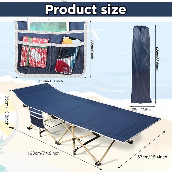Wenqik 2 Pack 450lbs Max Load Camping Cot for Adults with Carry Bag Portable Folding Outdoor Sleeping Cot Heavy Duty Bed for Traveling Camp Military Office Nap Beach Home Lounging
