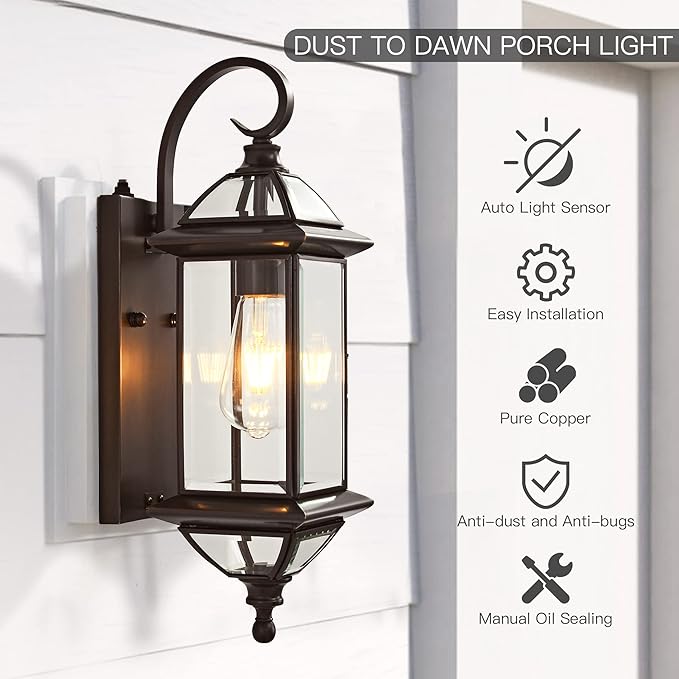 Copper Dusk to Dawn Outdoor Wall Lights Exterior Light Fixtures Porch Light Wall Mount18.5''H Outside Lights for HouseGaragePorch PatioOil-Rubbed Bronze 1 Pack with E26 Socket