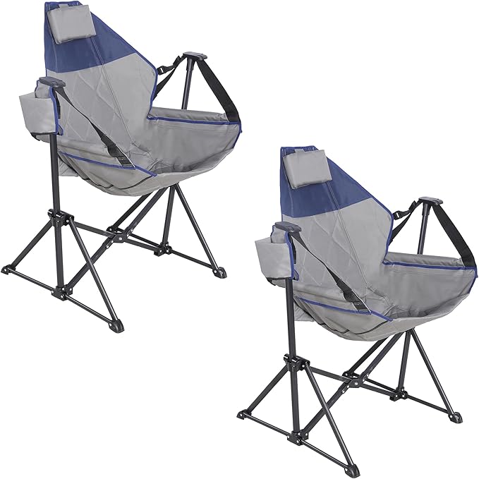 Hammock Camping Chair with Adjustable Backrest Portable Folding Rocking Camping Chair with Ergonomic Seat &amp Padded Headrest Ideal for Camping Travel Tailgating Grey &amp Blue 2 Pack
