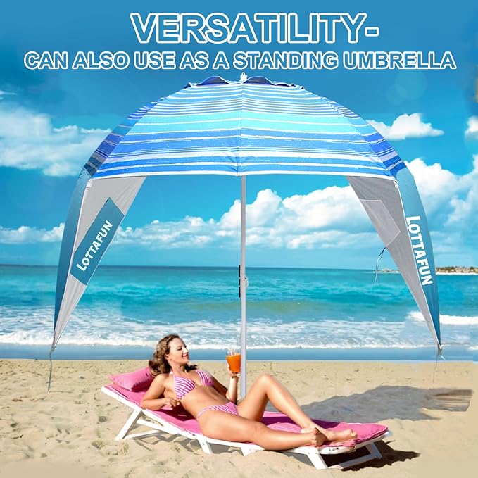 Beach Shelter Umbrella Premiere UPF 50+ Umbrella Shelter for Sun and Rain Protection for Adult (10-FootBlue Stripe)