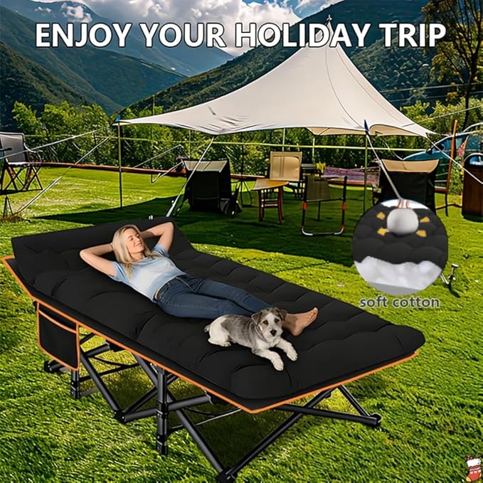 Camping bed with a load capacity of 560/660/760 lbs with a mattress and a storage bag. It is a foldable and easy-to-store guest bed A version without a mattress is also available (Black 560lbs)