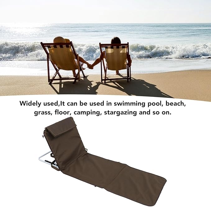 Alomejor Reclining Beach Mat Beach Lounge Chair Portable Folding Adjustable Backrest Dual Purpose Design for Sitting and Lying Pool Meadows Camping (Coffee)