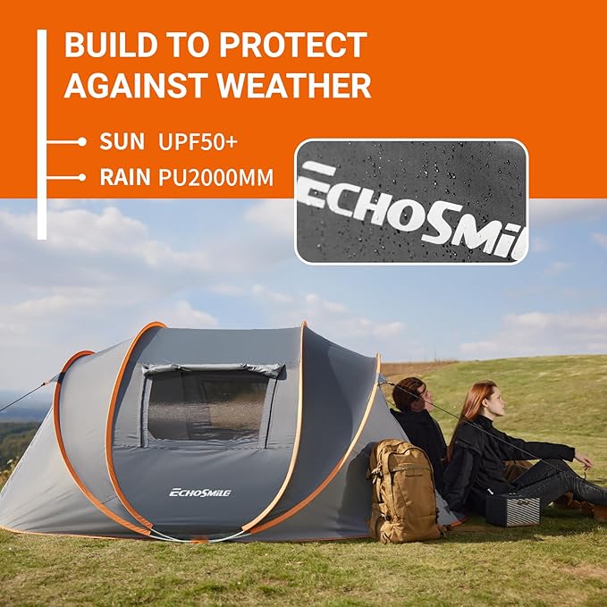 EchoSmile Instant Pop Up Camping Tent 2/4/6 Person Easy Setup Tent Water Resistant Dome Portable with Carry Bag