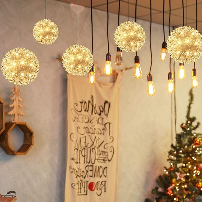 Christmas Lights Ball 5.5 Sparkling Outdoor Hanging Twinkling Sphere Lights 50 LED Starlight Soft Twinke for Tree Porch Decorations Warm White
