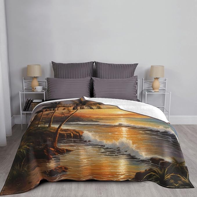 Lakeside Sunset Soft Fleece Blanket 60 * 50 inch Soft Sofa Blanket Suitable for Sofa Camping Travel Night Cover Blanket