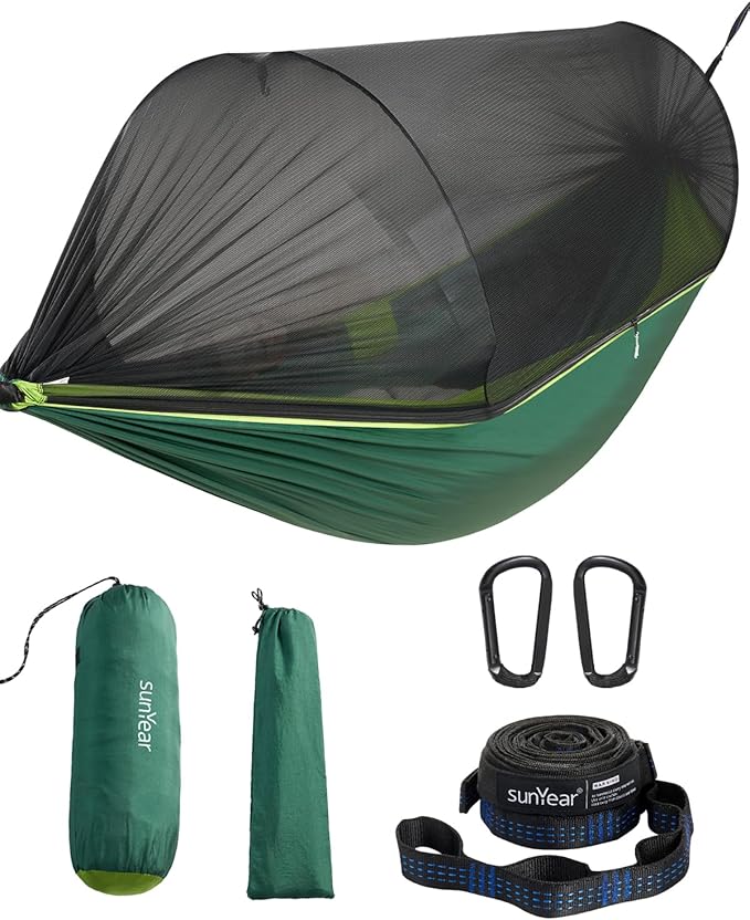 Sunyear Camping Hammock with Net - Double&ampSingle Hammock with House-Like Net- Easy Setup &amp Pack Lightweight &amp Portable Perfect for Hiking Backpacking Outdoor Sleeping