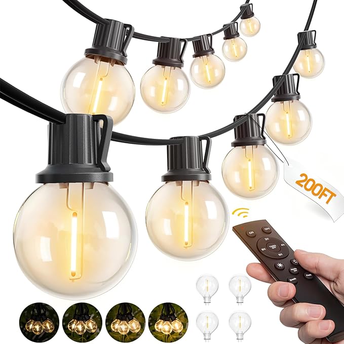 addlon 200FT Outdoor String Lights G40 with Remote Control Dimmable Patio Globe LED Lights Waterproof Shatterproof Hanging Outside Lighting for Backyard Garden Deck Balcony Porch Café Bristo