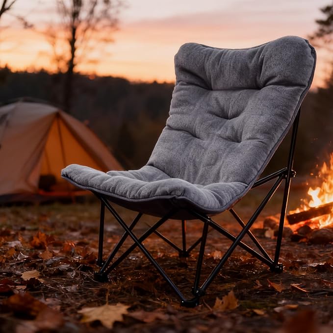 Oversized Padded Camping Chair with High Back Heavy Duty Folding Comfy Chair Butterfly Chair for Adults Lawn Patio Outdoor