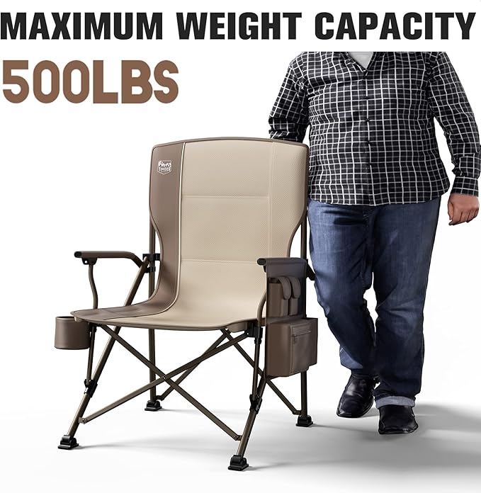 TIMBER RIDGE Oversized Folding Camping Chair High Back Heavy Duty for Adults Support up to 500lbs with Cup Holder Side Pocket Cooler Bag 2 Pack