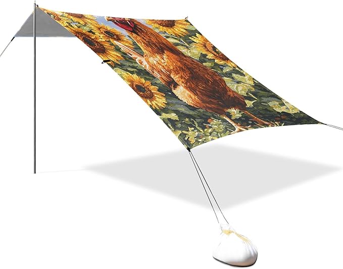 Beach Tent Sun Shelter Rooster Sunflower Lightweight &amp Easy Setup Beach Shade Canopy for Camping Fishing