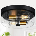 Flush Mount Ceiling Light Fixtures 2-Light Black and Gold Ceiling Mount for Farmhouse with Seeded Glass Lampshade Industrial Flush Mount Light Fixture for Hallway Kitchen Entryway and Foyer