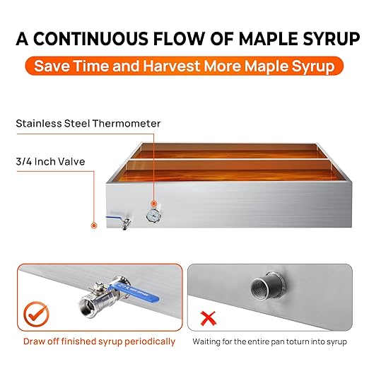 48x24x9.5 Inch Maple Syrup Evaporator PanEvaporator Pan for Boiling Maple Syrup with ValveThermometer