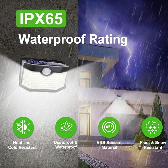 HMCITY 120 LED Outdoor Solar Lights with Motion Sensor and 3 Lighting Modes IP65 Waterproof Wide Solar Wall Lights Ideal for Garden Patio Yard (Front Button 12Packs Black Shell-Daylight White)