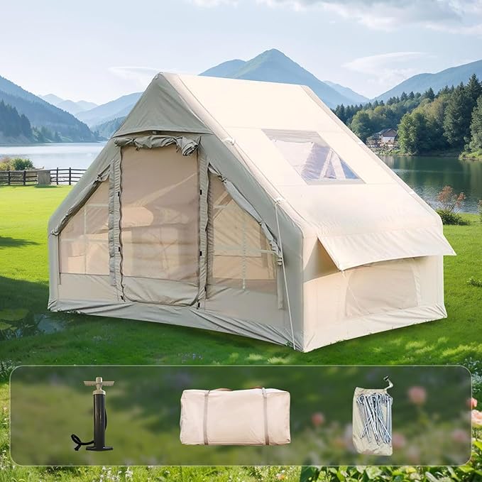 Inflatable Camping Tent with Pump4-6 Person Waterproof Blow Up Air Tent for Camping HikingEasy to Set Up 4-Season Inflatable House Tent with Oversized Canopy.