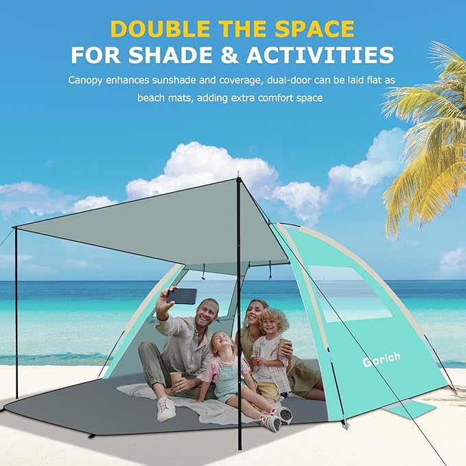 Gorich Beach Tent with Canopy - Easy Setup 3-4/5-6/7-8 Person Portable Sun Shelter UPF 50+ UV Protection Sun Shade Lightweight &amp Compact Beach Cabana for Family Travel