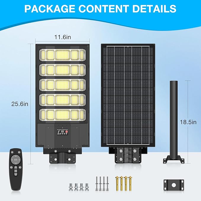8000W Solar Street Light Outdoor Waterproof240000LM Solar Powered Parking Lot Lights Large Street Light Dusk to Dawn with Motion Sensor LED Flood Light Wide Angle Lamp for street yards etc- 2Pack