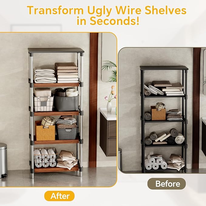 6 PCS Wire Rack Covers for Pantry Wood Grain 24'' W * 12'' D (Ready to Use) Faux Wood Shelf Covers for Wire Shelving Rustic Closet Shelves Covering Toppers - Bathroom Kitchen Garage (Brown)