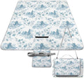 Blue Chinoiserie Toile Chinese Style Waterproof Outdoor Picnic Blanket Sandproof Beach Mat for Camping Hiking Grass Travelling