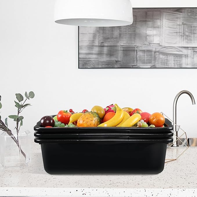 4 Pack 34 Liter Large Commercial Bus Boxes Plastic Utility Restaurant Bus Tub Tray Black