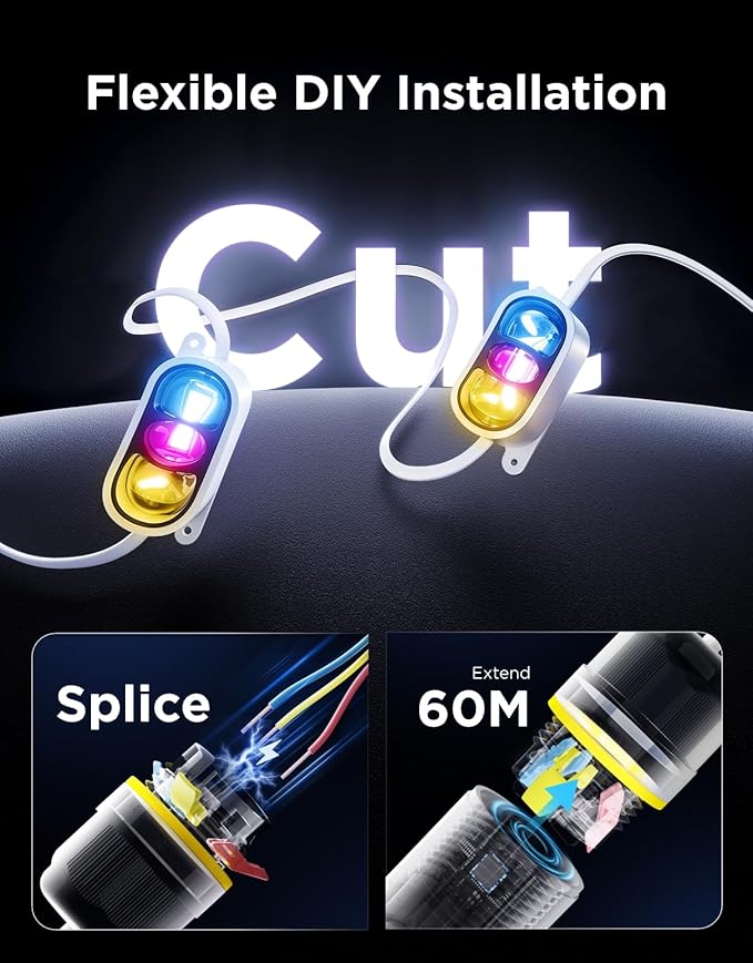 Govee Permanent Outdoor Lights Prism 150ft with 54 Triple-Color Lighting Heads 100+ Scene Modes Up to 60lm for Outdoor Decor IP68 Waterproof Works with Alexa Google Assistant &amp Matter White