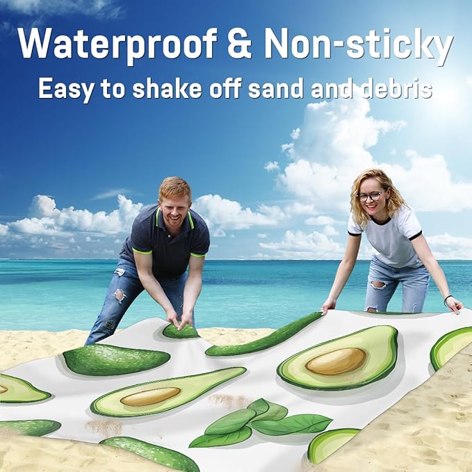 Waterproof Sandproof Beach Blanket 59''×68'' Avocados Polyester Outdoor Picnic Blanket with 4 Stakes &amp Storage Bag for BeachCampingVacation Fruit